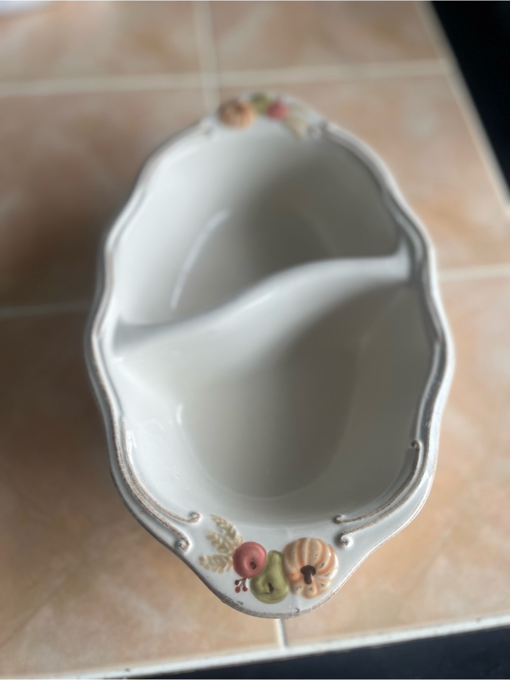 Pfaltzgraff White Divided Ceramic Vanity Tray with Fruit Accent